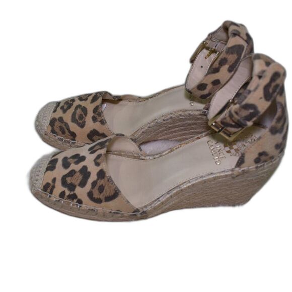 Vince Camuto Leopard Espadrille Wedges 8.5 Ankle Strap Summer Shoes - Picture 1 of 13